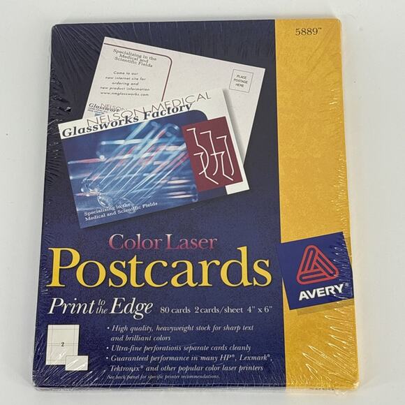 AVERY 5889 COLOR LASER POSTCARDS 4"X6" 80 HEAVYWEIGHT CARDS - Picture 1 of 2